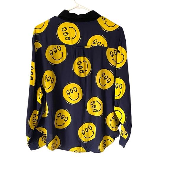 Lazy Oaf London Happy Face Navy Blue Yellow Button Down Shirt One Size o/s - Picture 6 of 9